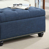 Tufted Rectangle Storage Ottoman Pouffes Footrest Stool with 4 Wooden Legs - WoodenTwist